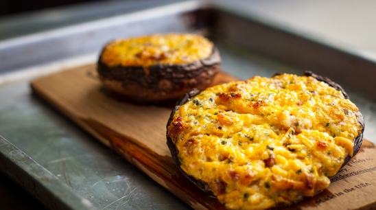 Bacon, Cheddar, & Chive Planked Portobellos
